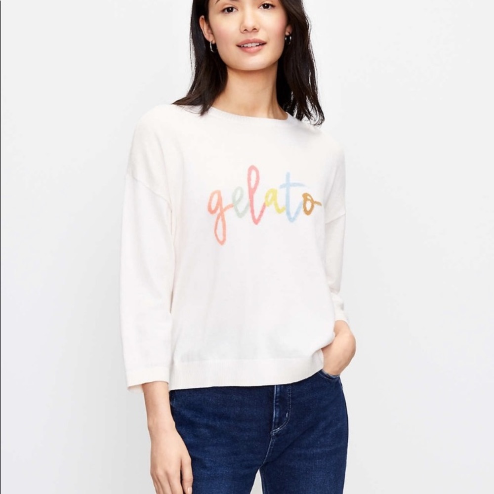 LOFT Gelato Print Cream Cotton Sweater Size Small